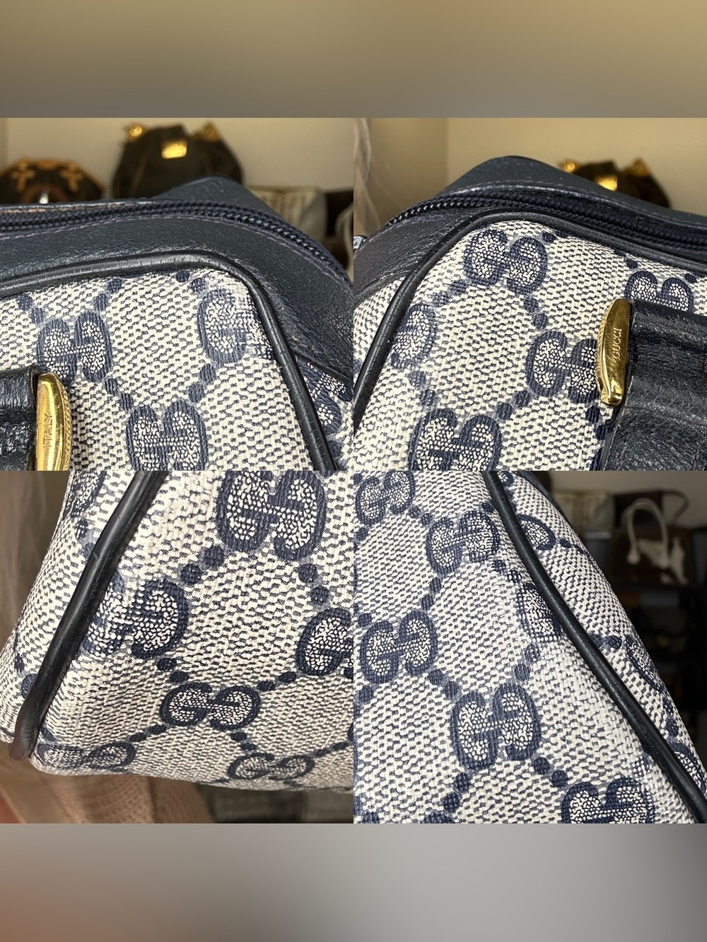 Vintage Gucci Accessory Collection Navy GG Tubular Boston Satchel w/ COA - Picture 8 of 16